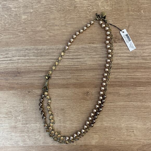 Marc by Marc Jacobs Bow Beaded Crystal Gold Double Strand Necklace NWT Statement - Picture 1 of 5
